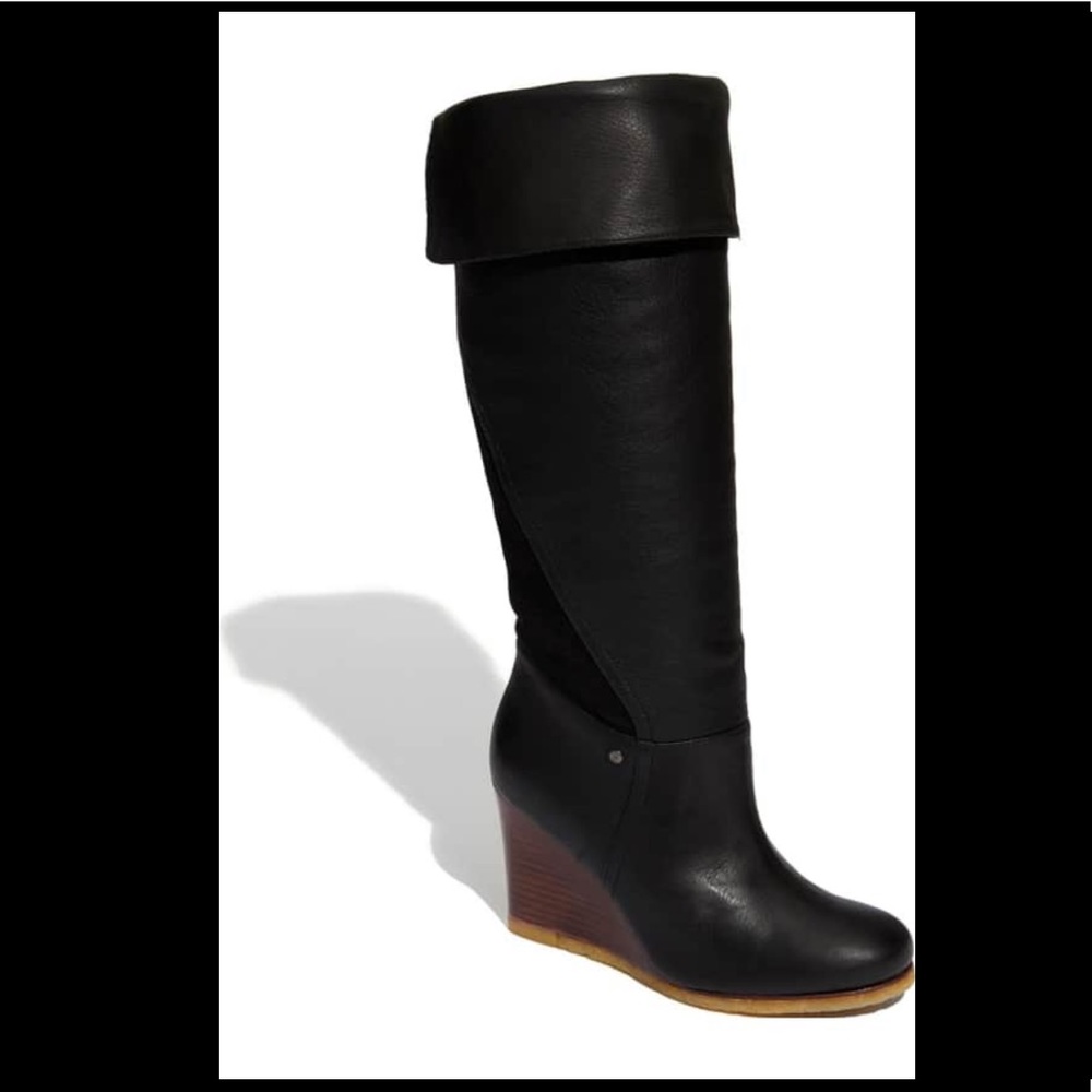 UGG Australia ‘Revenna’ black leather wedge boots
